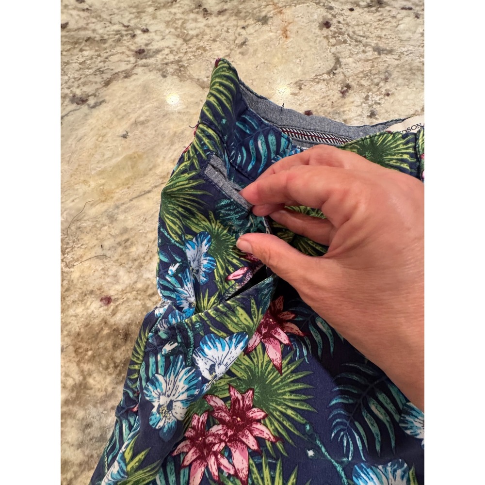 Hudson & Barrow Mens 30 Tropical Floral Shorts Navy Blue Hibiscus Palm Leaf - Picture 6 of 16